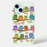 Cute Owls on Brenches iPhone 15 Case