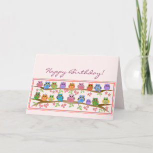 Cute Owls on brenches & text Birthday card