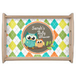 Cute Owls On Colorful Argyle; Baby Shower Serving Tray at Zazzle