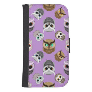 Cute Owls on Purple Background Wallet Phone Case For Samsung Galaxy S4