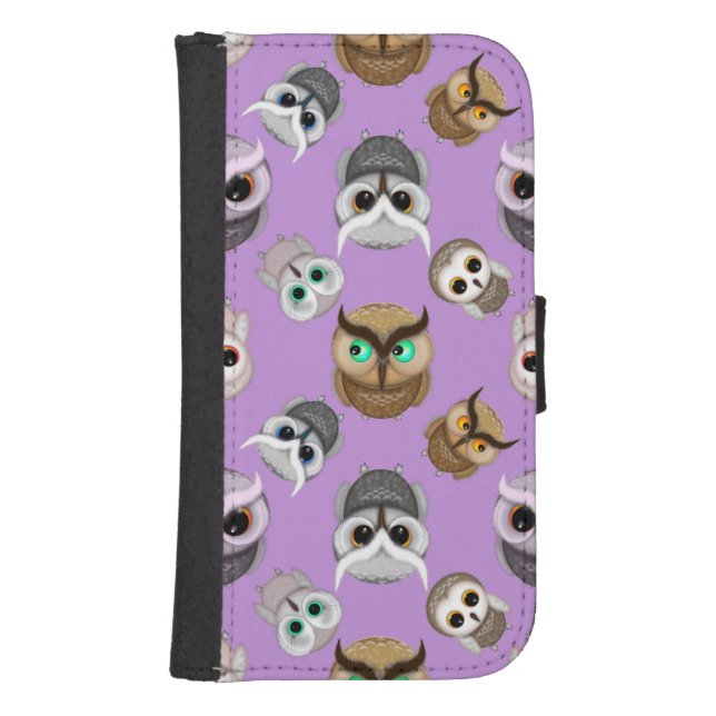 Cute Owls on Purple Background Samsung Galaxy Wallet Case (Front)