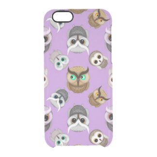 Cute Owls on Purple Background Clear iPhone 6/6S Case