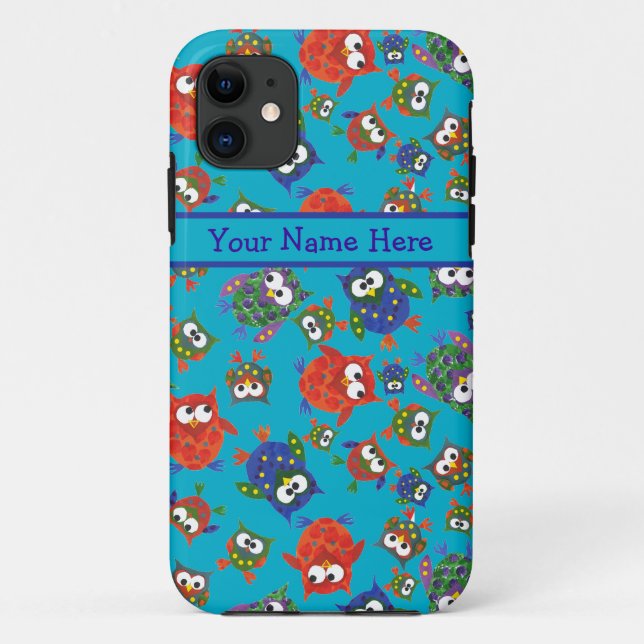 Cute Owls on Turquoise Blue Background Case-Mate iPhone Case (Back)