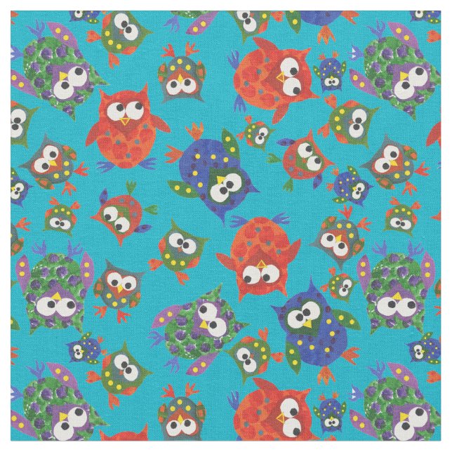 Cute Owls on Turquoise Fabric to Customize (Close Up)