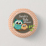 Cute Owls; Orange And White Chevron; Baby Shower Button at Zazzle