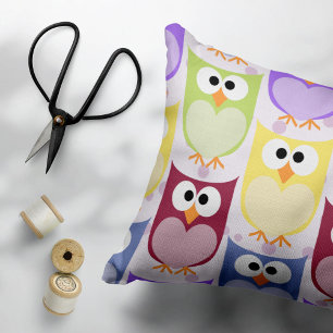 Cute Owls, Owl Pattern, Baby Owls, Colorful Owls Accent Pillow