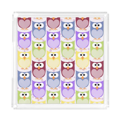 Cute Owls Owl Pattern Baby Owls Colorful Owls Acrylic Tray