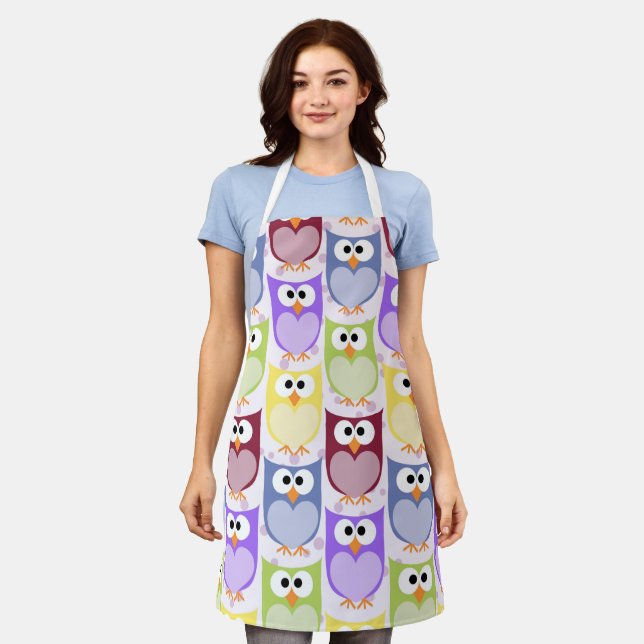 Cute Owls, Owl Pattern, Baby Owls, Colorful Owls Apron (Worn)
