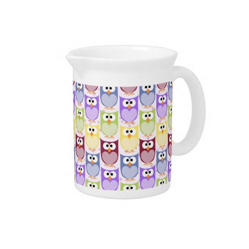 Cute Owls Owl Pattern Baby Owls Colorful Owls Beverage Pitcher