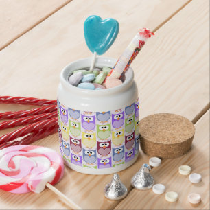 Cute Owls, Owl Pattern, Baby Owls, Colorful Owls Candy Jar