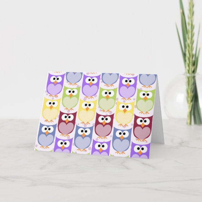 Cute Owls, Owl Pattern, Baby Owls, Colorful Owls Card (Front)