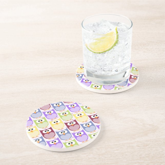 Cute Owls, Owl Pattern, Baby Owls, Colorful Owls Coaster (Side)