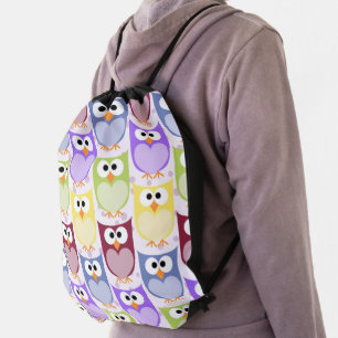 Cute Owls, Owl Pattern, Baby Owls, Colorful Owls Drawstring Bag