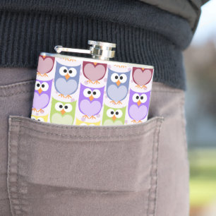 Cute Owls, Owl Pattern, Baby Owls, Colorful Owls Flask
