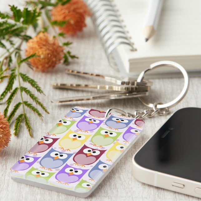 Cute Owls, Owl Pattern, Baby Owls, Colorful Owls Keychain (Front Right)