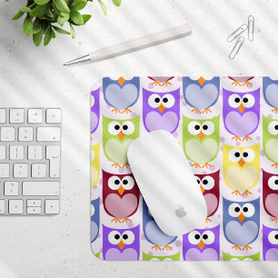 Cute Owls, Owl Pattern, Baby Owls, Colorful Owls Mouse Pad