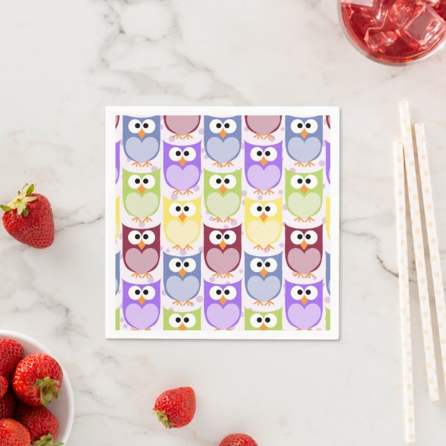 Cute Owls, Owl Pattern, Baby Owls, Colorful Owls Napkins (Insitu)