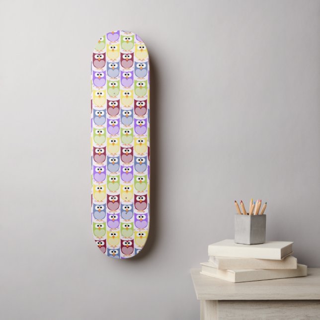 Cute Owls, Owl Pattern, Baby Owls, Colorful Owls Skateboard (Wall Art)