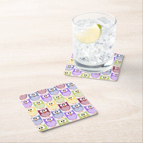 Cute Owls Owl Pattern Baby Owls Colorful Owls Square Paper Coaster