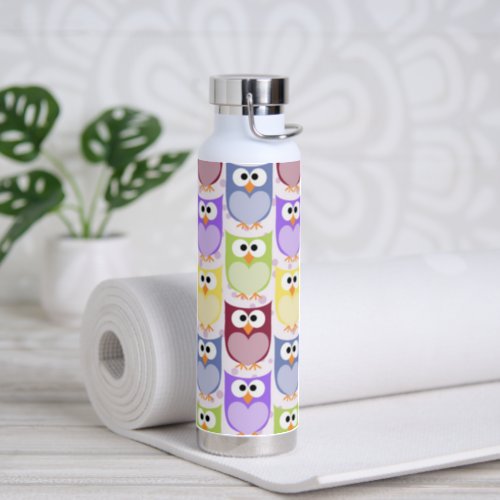 Cute Owls Owl Pattern Baby Owls Colorful Owls Water Bottle
