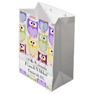 Cute Owls, Owl Pattern, Colorful Owls, Anniversary Medium Gift Bag