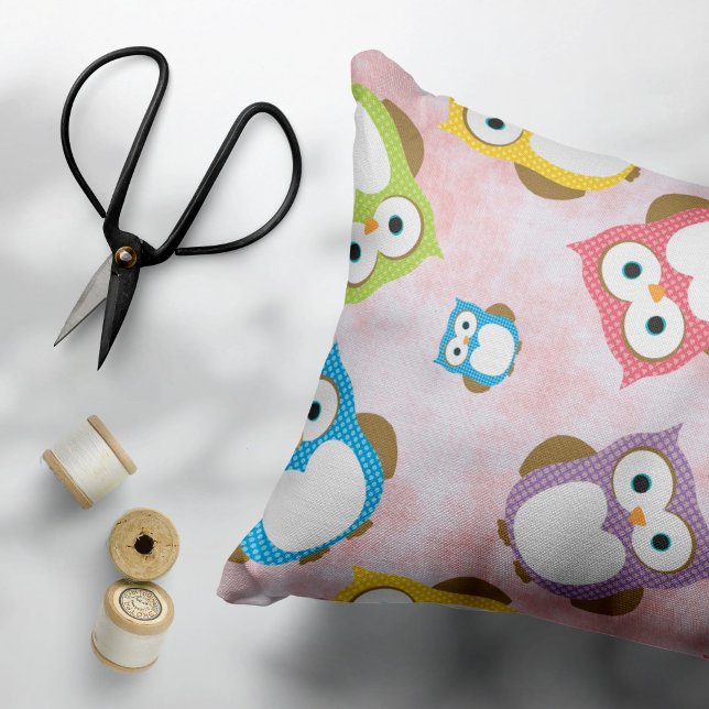 Cute Owls, Owl Pattern, Colorful Owls, Baby Owls Accent Pillow (Creator Uploaded)