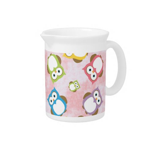 Cute Owls Owl Pattern Colorful Owls Baby Owls Beverage Pitcher
