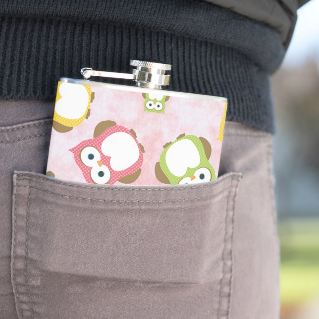 Cute Owls, Owl Pattern, Colorful Owls, Baby Owls Flask (In Situ)