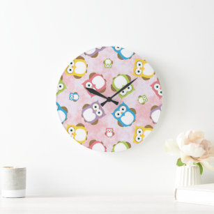 Cute Owls, Owl Pattern, Colorful Owls, Baby Owls Large Clock