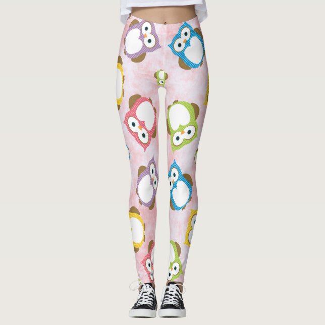 Cute Owls, Owl Pattern, Colorful Owls, Baby Owls Leggings (Front)