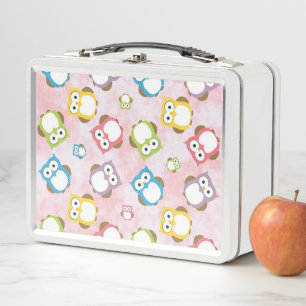 Cute Owls, Owl Pattern, Colorful Owls, Baby Owls Metal Lunch Box