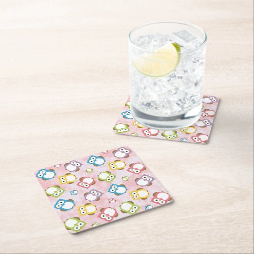Cute Owls Owl Pattern Colorful Owls Baby Owls Square Paper Coaster