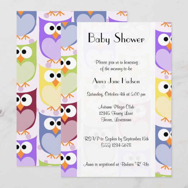 Cute Owls, Owl Pattern, Colorful Owls, Baby Shower Invitation (Front/Back)