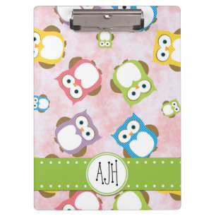 Cute Owls, Owl Pattern, Colorful Owls, Monogram Clipboard