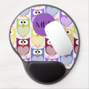 Cute Owls, Owl Pattern, Colorful Owls, Monogram Gel Mouse Pad
