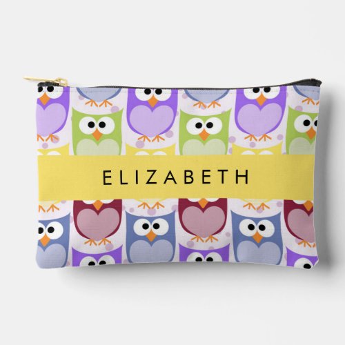 Cute Owls Owl Pattern Colorful Owls Your Name Accessory Pouch