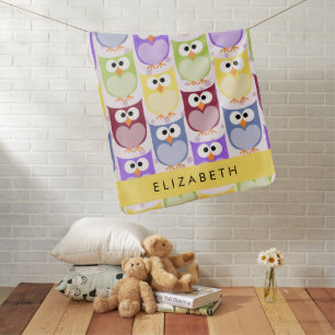 Cute Owls, Owl Pattern, Colorful Owls, Your Name Baby Blanket