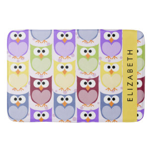 Cute Owls, Owl Pattern, Colorful Owls, Your Name Bath Mat
