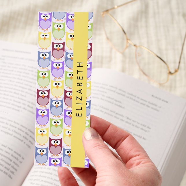 Cute Owls, Owl Pattern, Colorful Owls, Your Name Bookmarks (Hand)