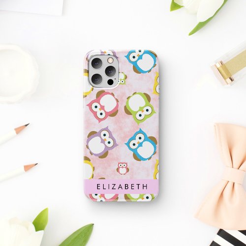 Cute Owls Owl Pattern Colorful Owls Your Name iPhone 12 Pro Case