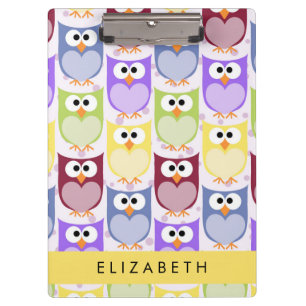 Cute Owls, Owl Pattern, Colorful Owls, Your Name Clipboard
