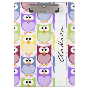 Cute Owls, Owl Pattern, Colorful Owls, Your Name Clipboard