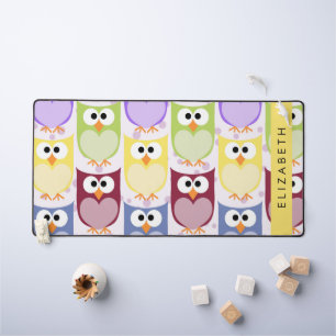 Cute Owls, Owl Pattern, Colorful Owls, Your Name Desk Mat