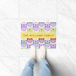 Cute Owls, Owl Pattern, Colorful Owls, Your Name Doormat