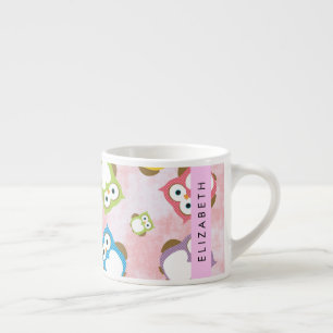 Cute Owls, Owl Pattern, Colorful Owls, Your Name Espresso Cup