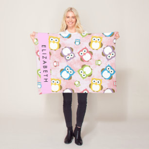 Cute Owls, Owl Pattern, Colorful Owls, Your Name Fleece Blanket