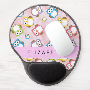 Cute Owls, Owl Pattern, Colorful Owls, Your Name Gel Mouse Pad