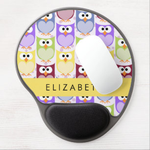 Cute Owls, Owl Pattern, Colorful Owls, Your Name Gel Mouse Pad