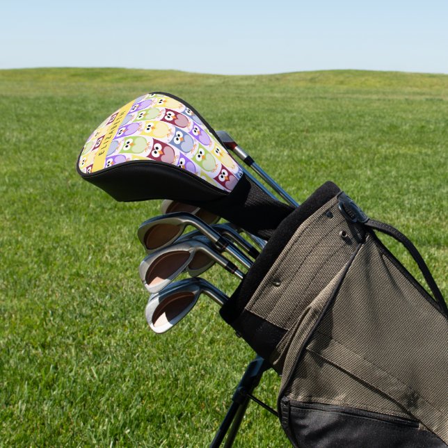 Cute Owls, Owl Pattern, Colorful Owls, Your Name Golf Head Cover (In Situ)