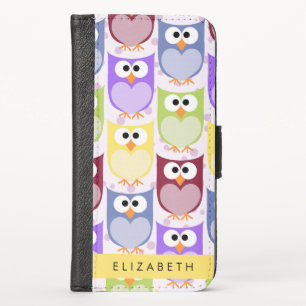 Cute Owls, Owl Pattern, Colorful Owls, Your Name iPhone X Wallet Case